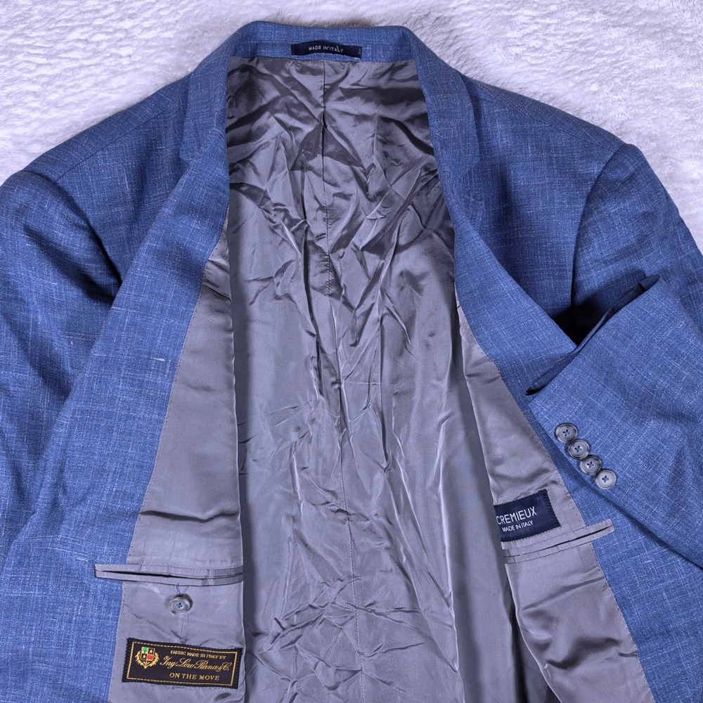 Cremieux Loro Piana On The Move Mens 48 R Blue Wool Linen L/S Blazer Italy